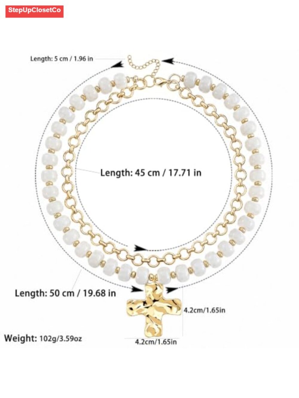 Gold Plated Chunky Beaded Cross Layered Necklace Adjustable Lobster Clasp - Picture 3 of 6
